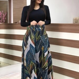 Floral Long Sleeve Crew Neck Dress