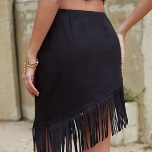 Women’s Solid Tassel Asymmetrical Skirt