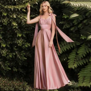 A-Line Satin Prom Dress – Backless Evening Gown