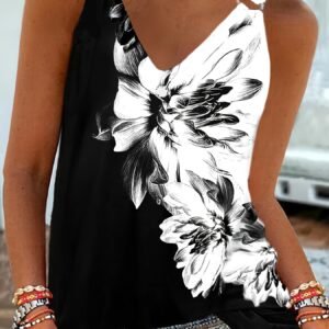 Floral Print V-Neck Sleeveless Tank Top