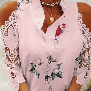 Women’s Floral Cold-Shoulder Lace Top